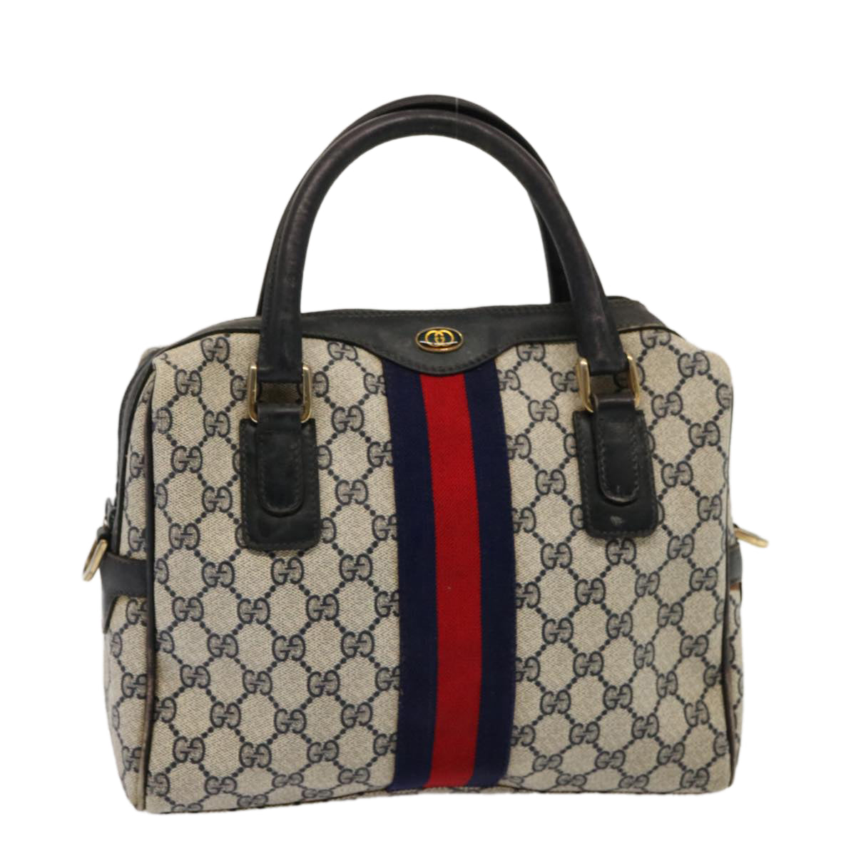 GUCCI GG Supreme Sherry Line Boston Bag PVC Navy Red 37 02 3839 Auth 75966