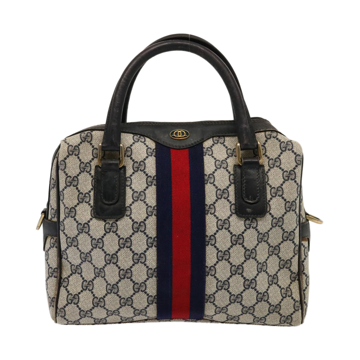 GUCCI GG Supreme Sherry Line Boston Bag PVC Navy Red 37 02 3839 Auth 75966