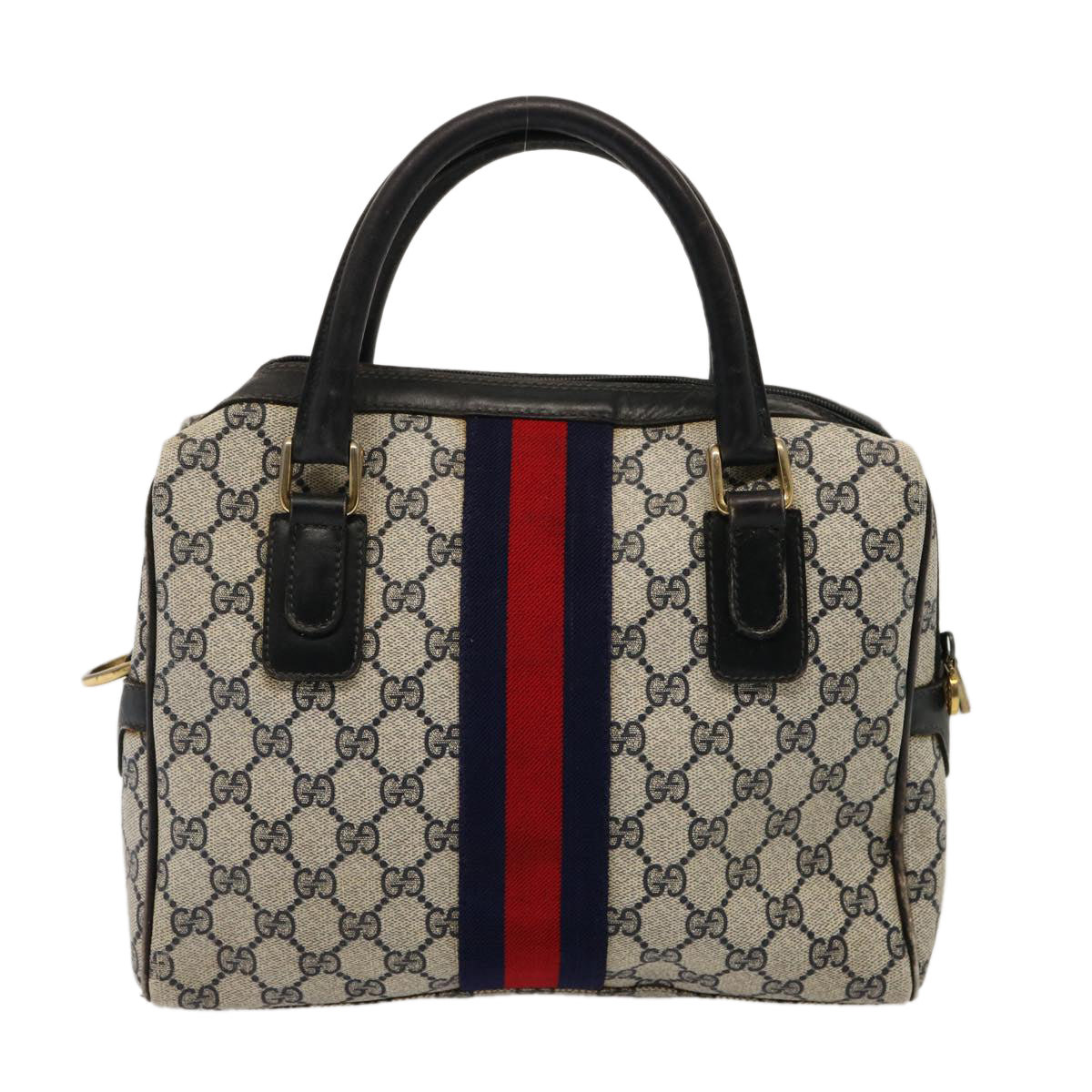 GUCCI GG Supreme Sherry Line Boston Bag PVC Navy Red 37 02 3839 Auth 75966 - 0