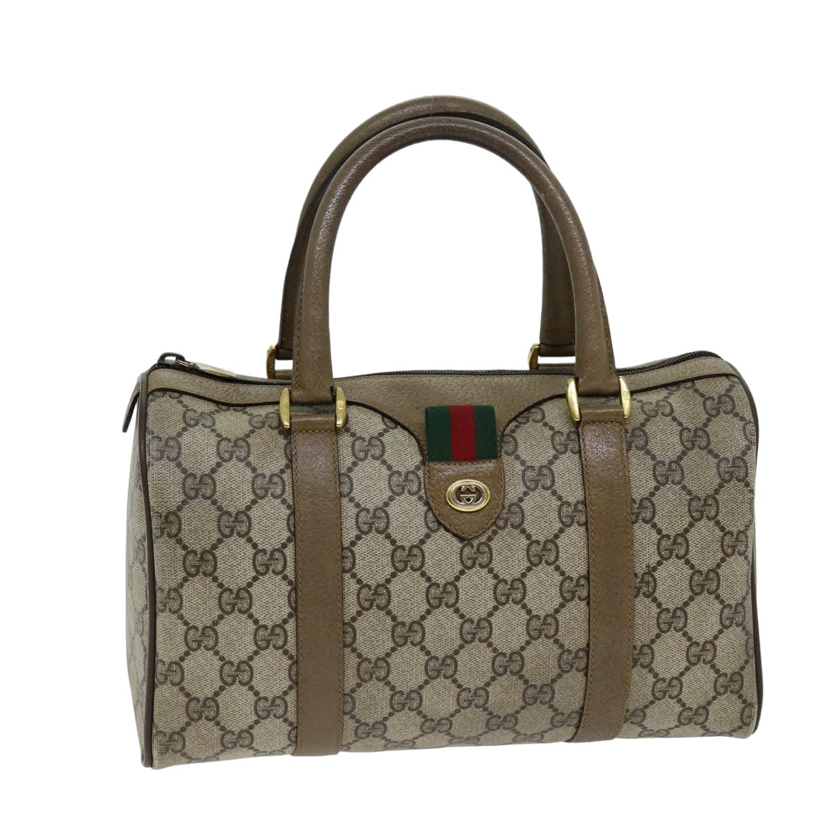 GUCCI GG Supreme Web Sherry Line Boston Bag PVC Beige Red 116 02 006 Auth 75968