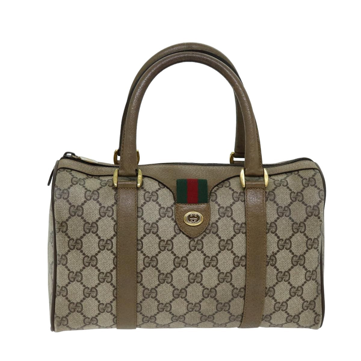 GUCCI GG Supreme Web Sherry Line Boston Bag PVC Beige Red 116 02 006 Auth 75968