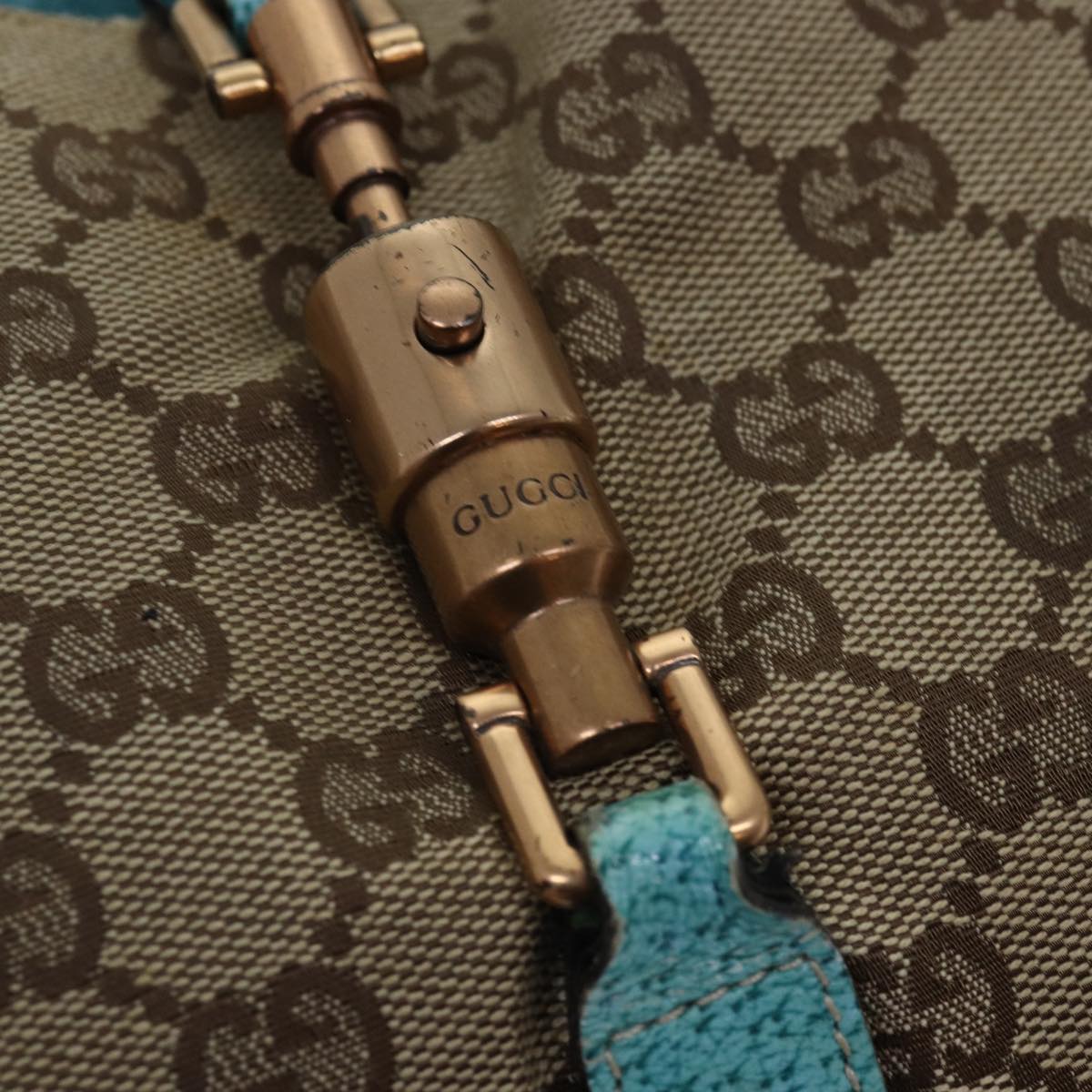 GUCCI GG Canvas Jackie Shoulder Bag Beige Light Blue 124407 Auth 75970