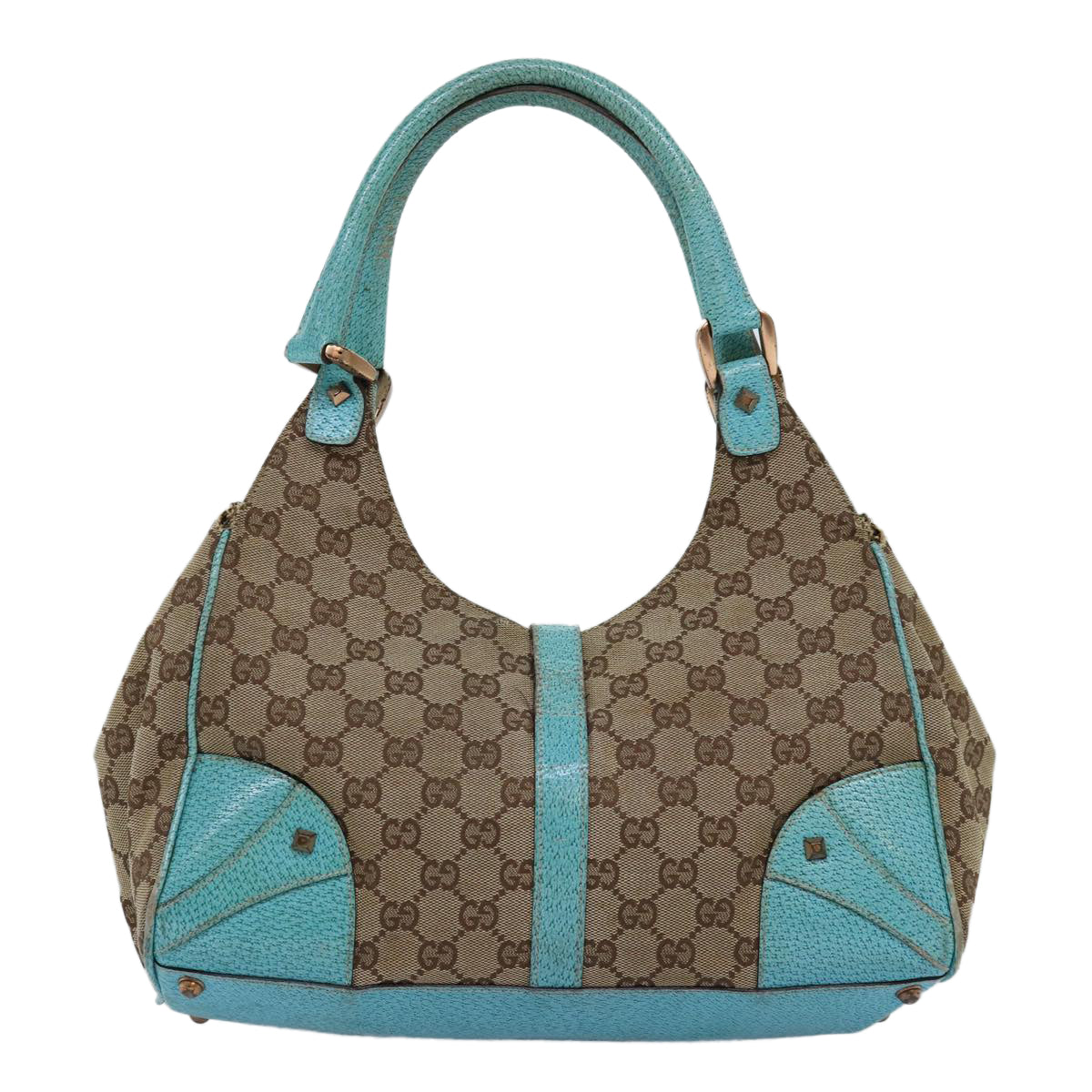 GUCCI GG Canvas Jackie Shoulder Bag Beige Light Blue 124407 Auth 75970