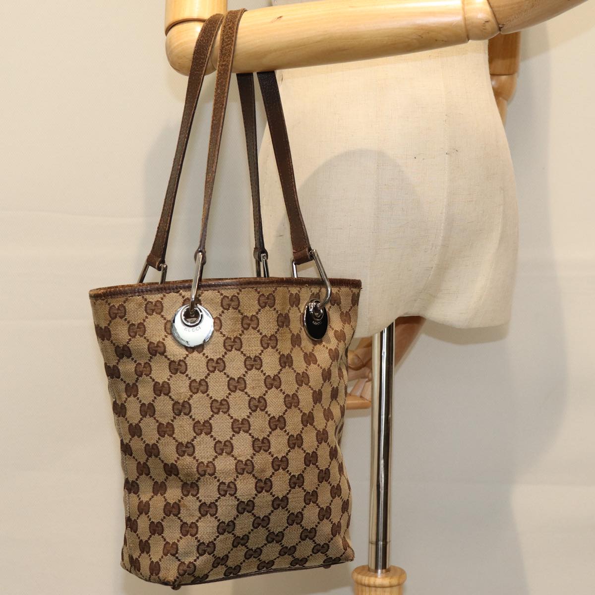 GUCCI GG Canvas Tote Bag Beige 120840 Auth 75972