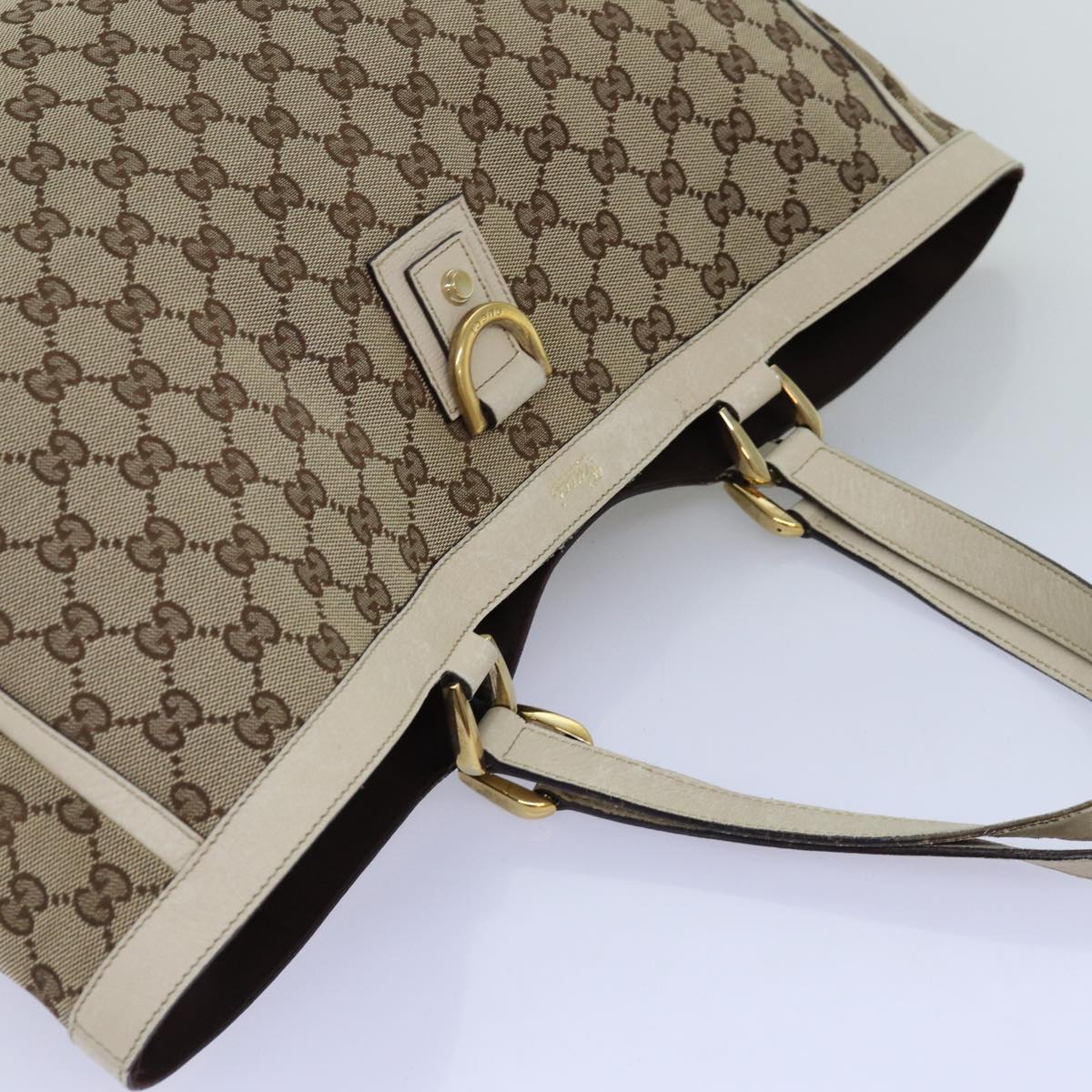 GUCCI GG Canvas Tote Bag Beige 141472 Auth 75973