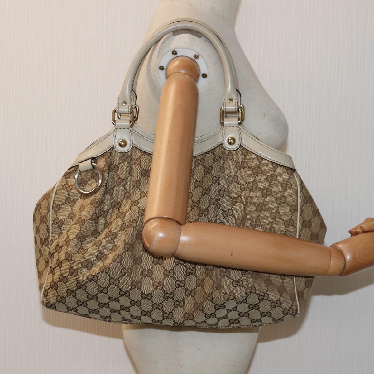 GUCCI GG Canvas Tote Bag Beige 211944 Auth 75975