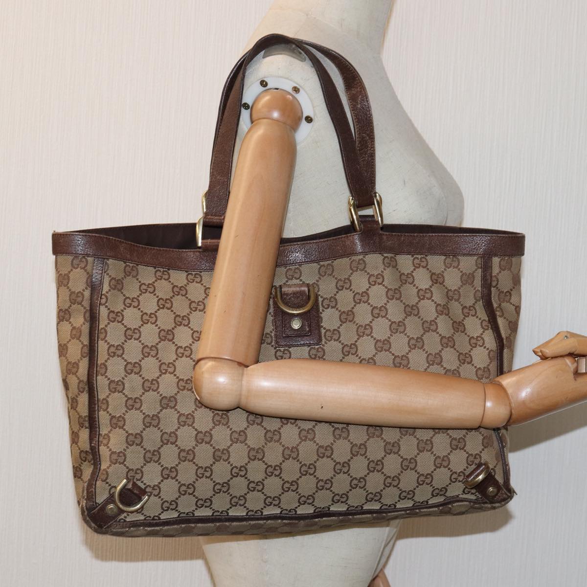 GUCCI GG Canvas Tote Bag Beige 141472 Auth 75977