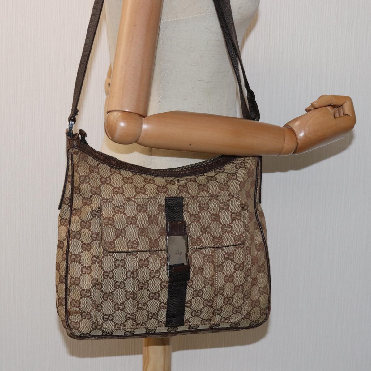 GUCCI GG Canvas Shoulder Bag Beige 131211 Auth 75979