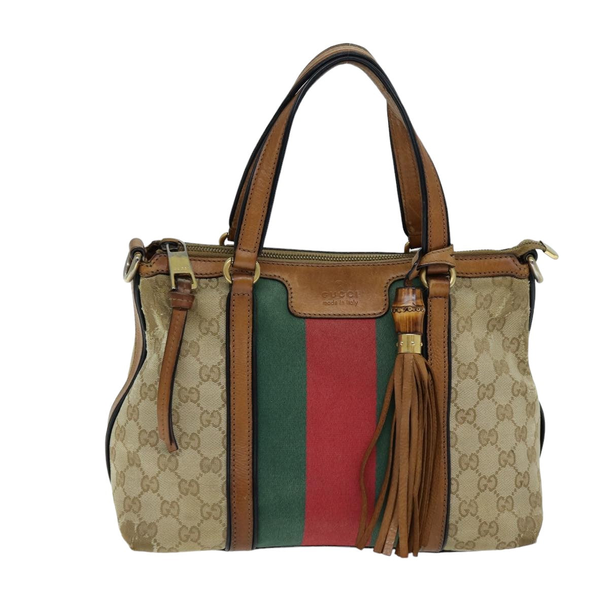 GUCCI GG Canvas Web Sherry Line Hand Bag 2way Beige Red Green 353114 Auth 75982