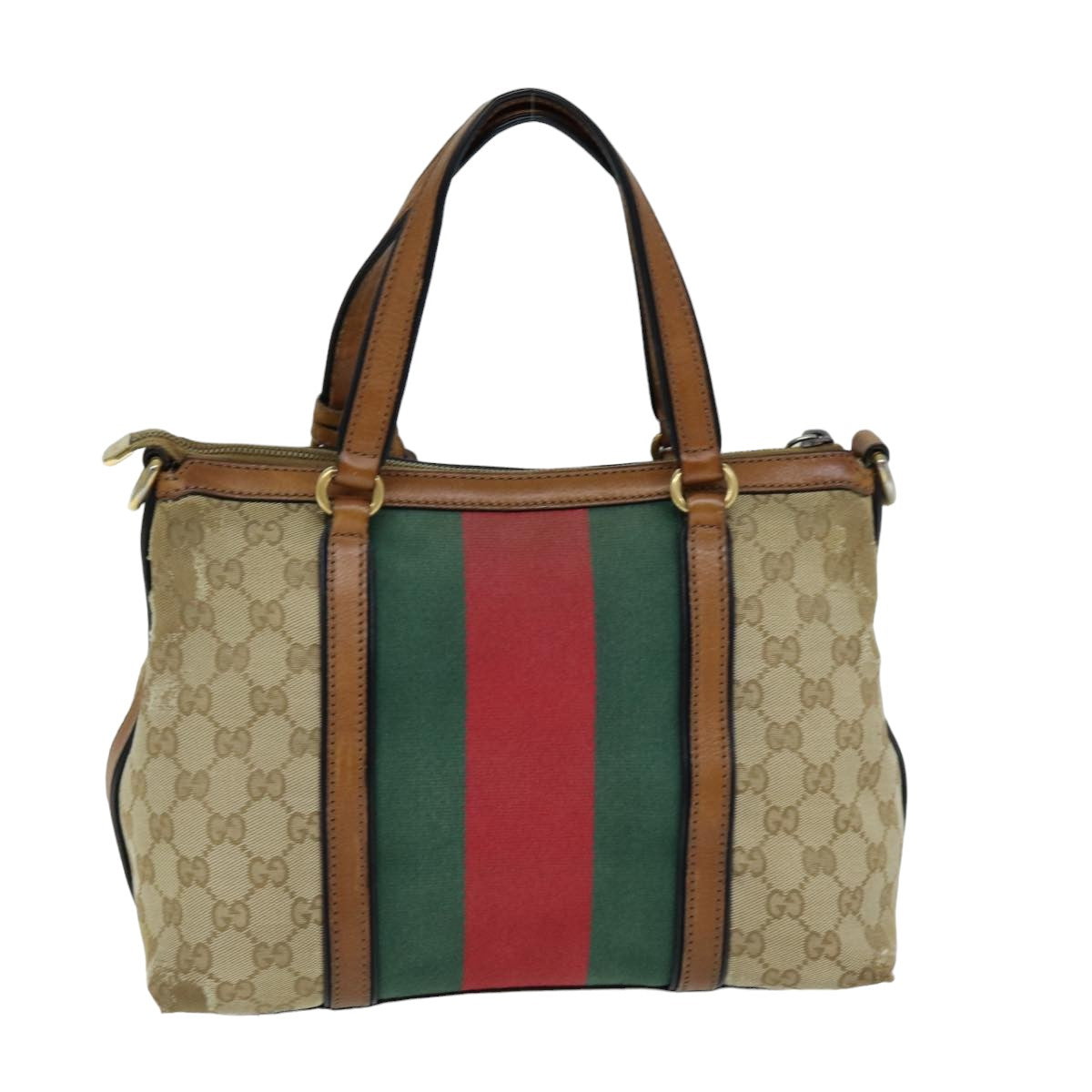 GUCCI GG Canvas Web Sherry Line Hand Bag 2way Beige Red Green 353114 Auth 75982 - 0