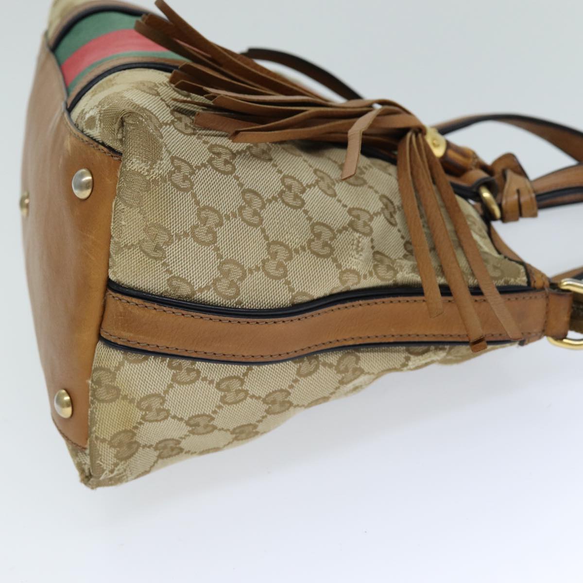 GUCCI GG Canvas Web Sherry Line Hand Bag 2way Beige Red Green 353114 Auth 75982