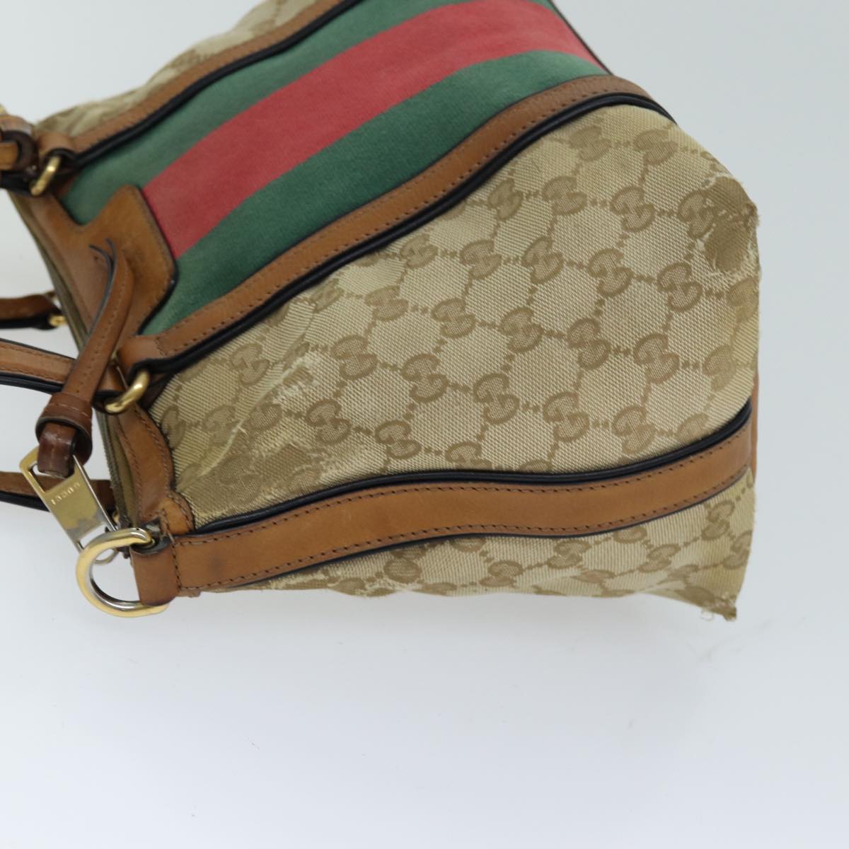 GUCCI GG Canvas Web Sherry Line Hand Bag 2way Beige Red Green 353114 Auth 75982