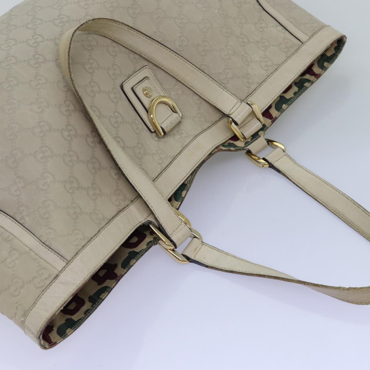 GUCCI GG Canvas Guccissima Tote Bag Beige 141472 Auth 75985