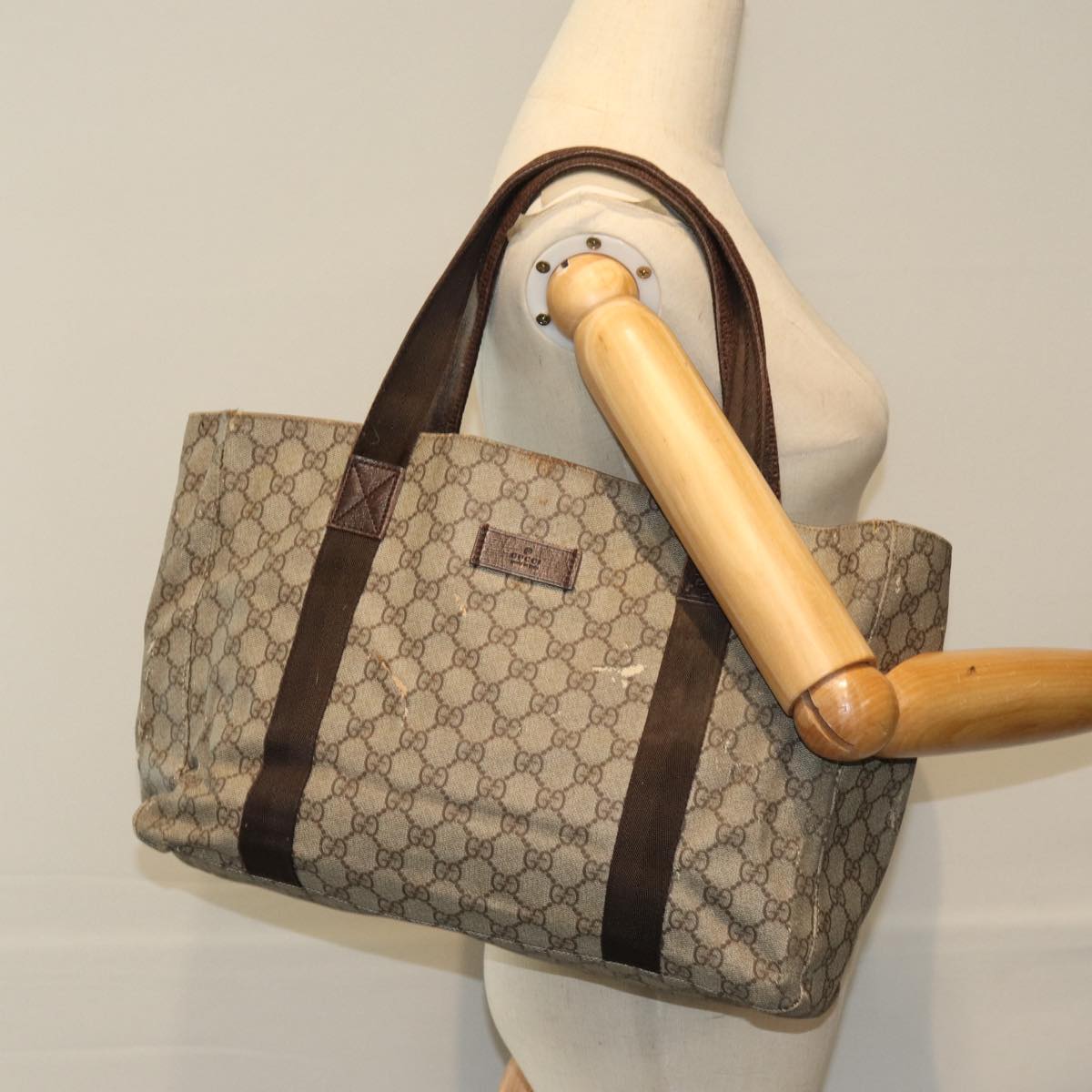 GUCCI GG Supreme Tote Bag PVC Beige 141624 Auth 75986