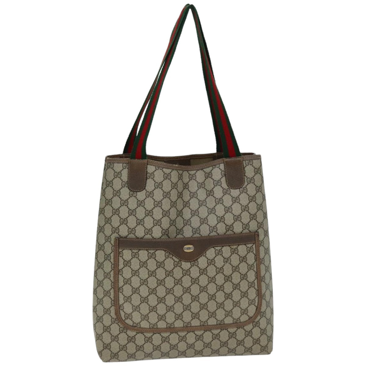 GUCCI GG Supreme Web Sherry Line Tote Bag PCVLeather Beige 39 02 003 Auth 75990