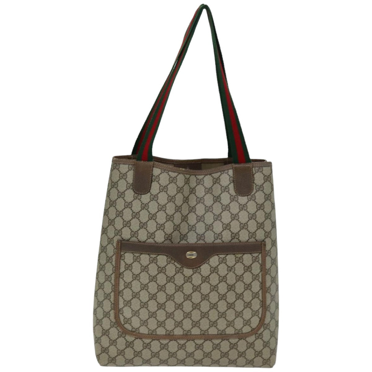 GUCCI GG Supreme Web Sherry Line Tote Bag PCVLeather Beige 39 02 003 Auth 75990