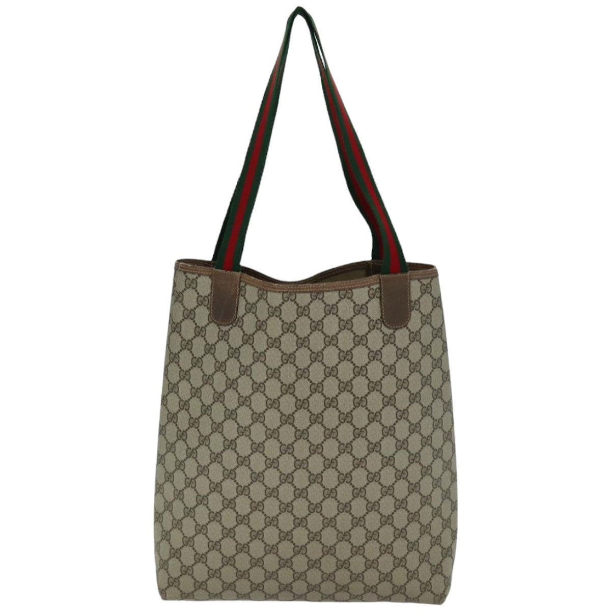 GUCCI GG Supreme Web Sherry Line Tote Bag PCVLeather Beige 39 02 003 Auth 75990