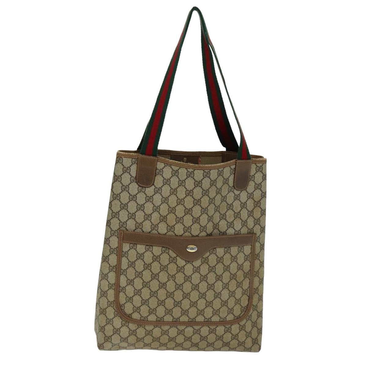 GUCCI GG Supreme Web Sherry Line Tote Bag PCVLeather Beige 39 02 003 Auth 75991