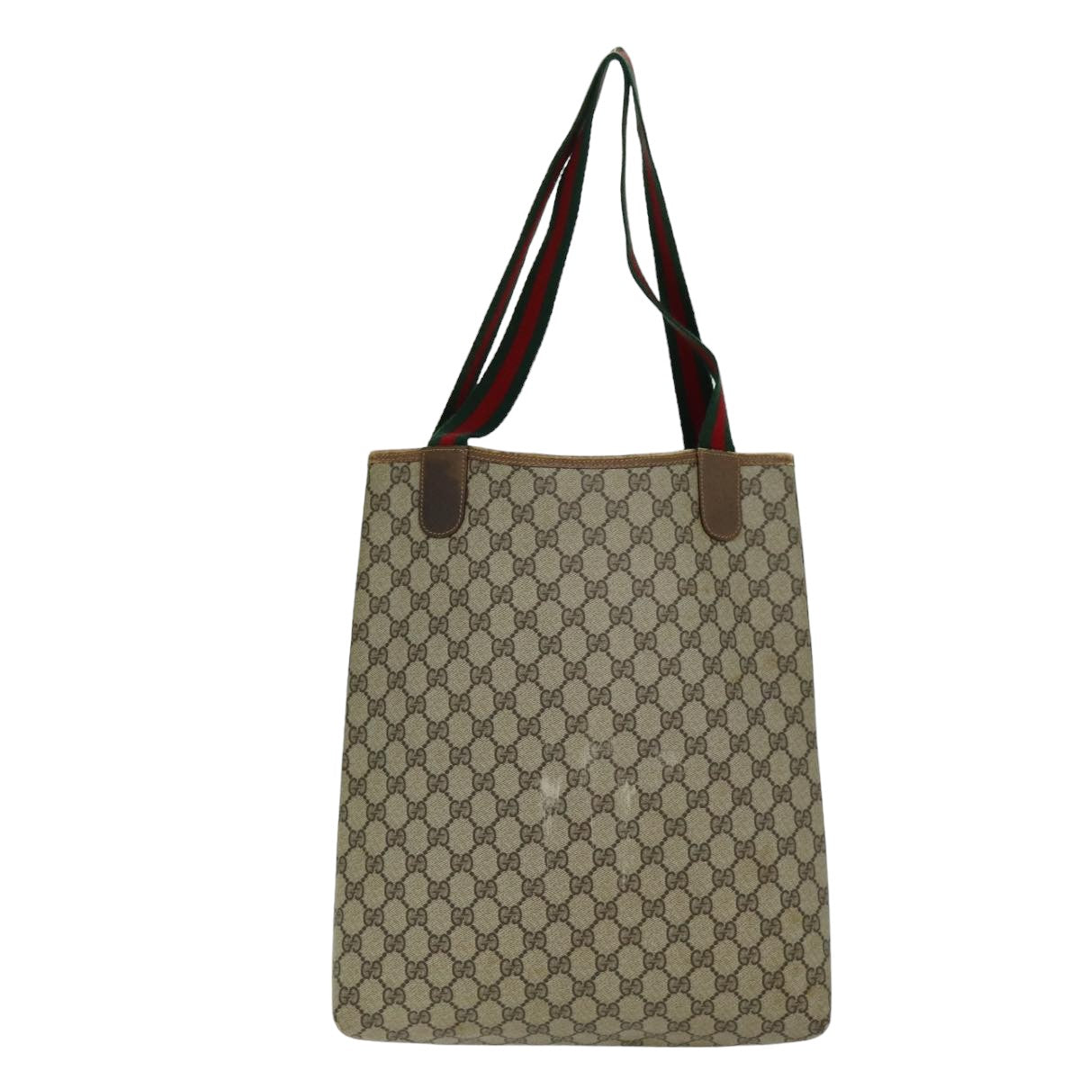 GUCCI GG Supreme Web Sherry Line Tote Bag PCVLeather Beige 39 02 003 Auth 75991