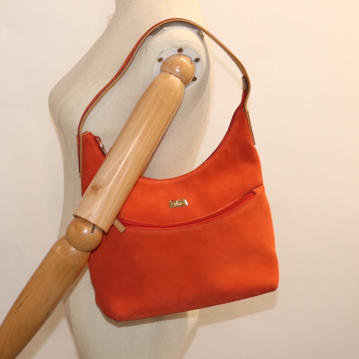 GUCCI Shoulder Bag Suede Orange 001 3386 Auth 75992