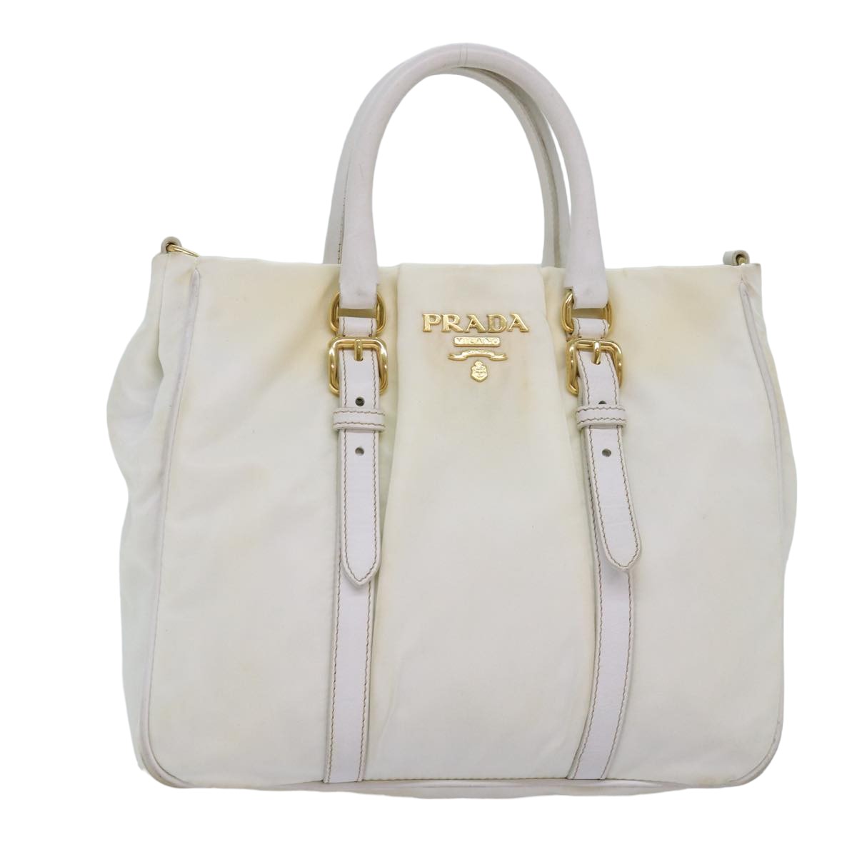 PRADA Hand Bag Nylon White Auth 75995