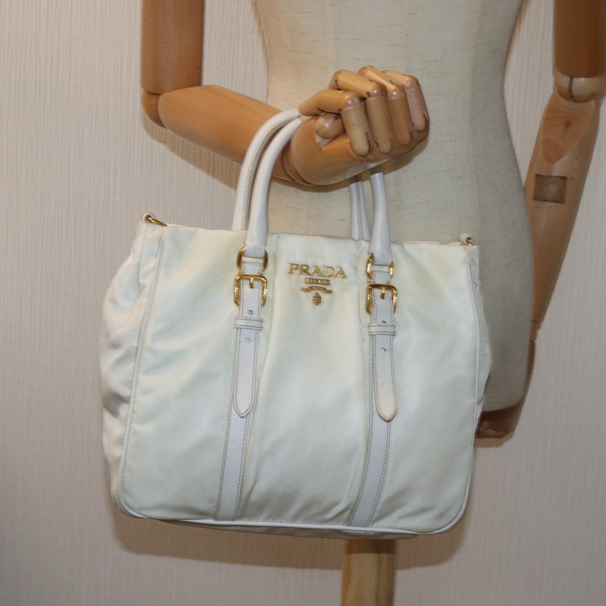 PRADA Hand Bag Nylon White Auth 75995