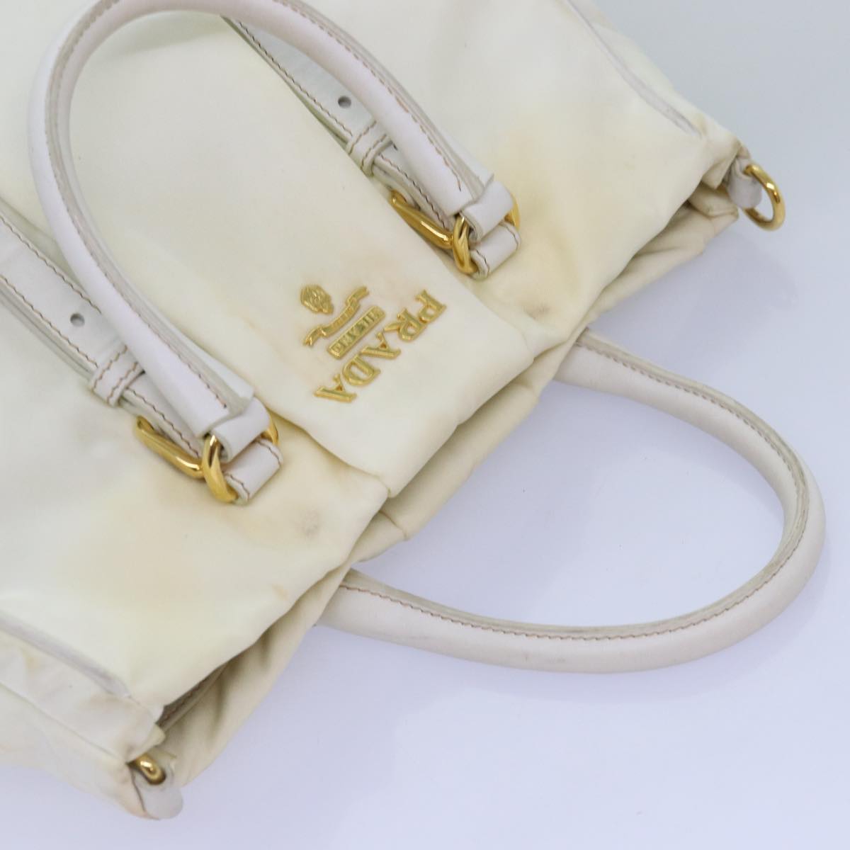 PRADA Hand Bag Nylon White Auth 75995
