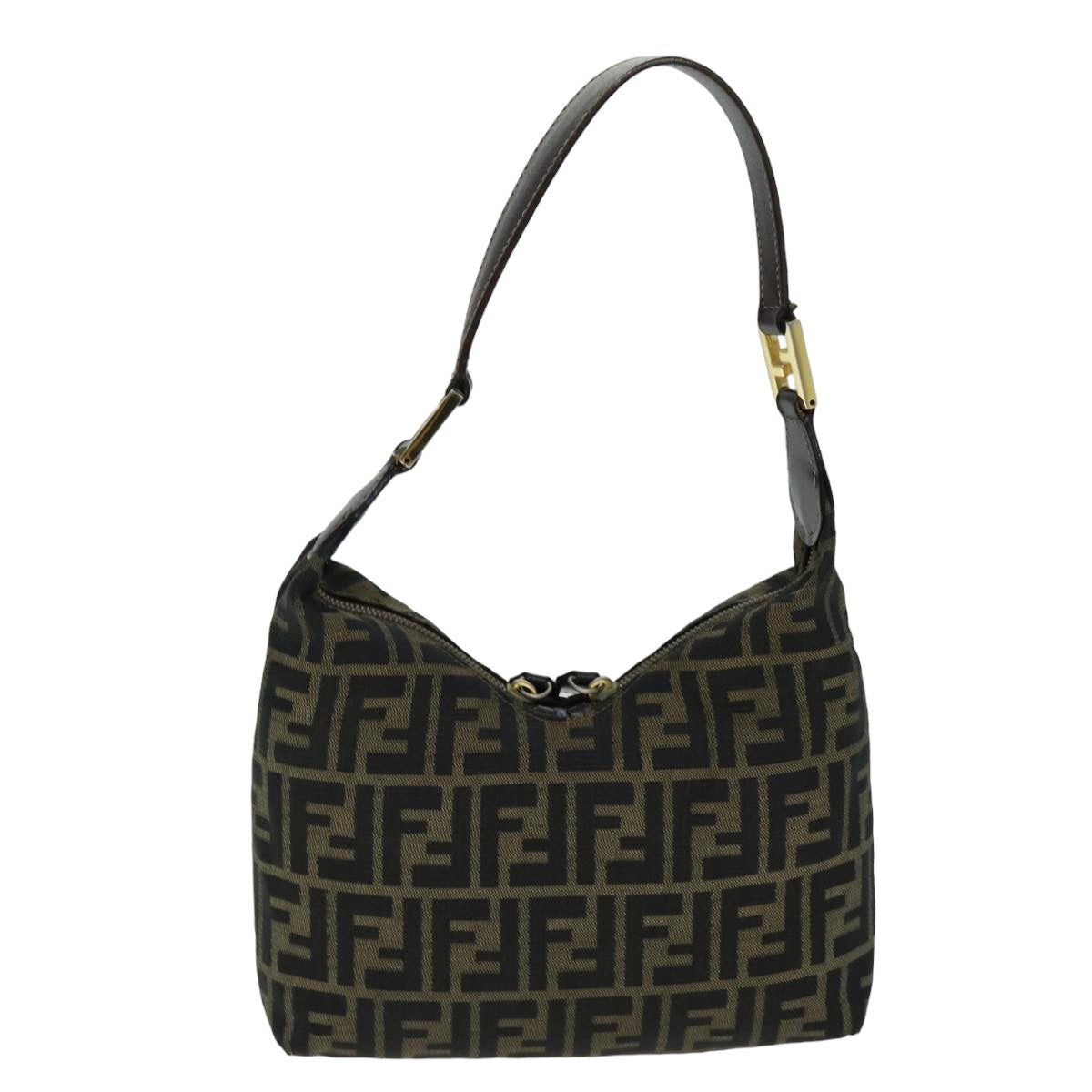 FENDI Zucca Canvas Hand Bag Black Brown Auth 76007