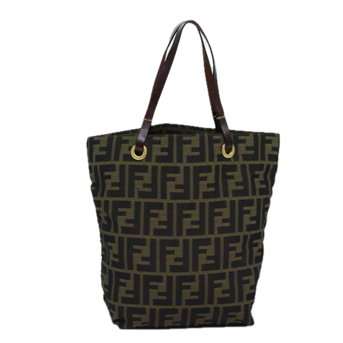 FENDI Zucca Canvas Hand Bag Black Brown Auth 76008