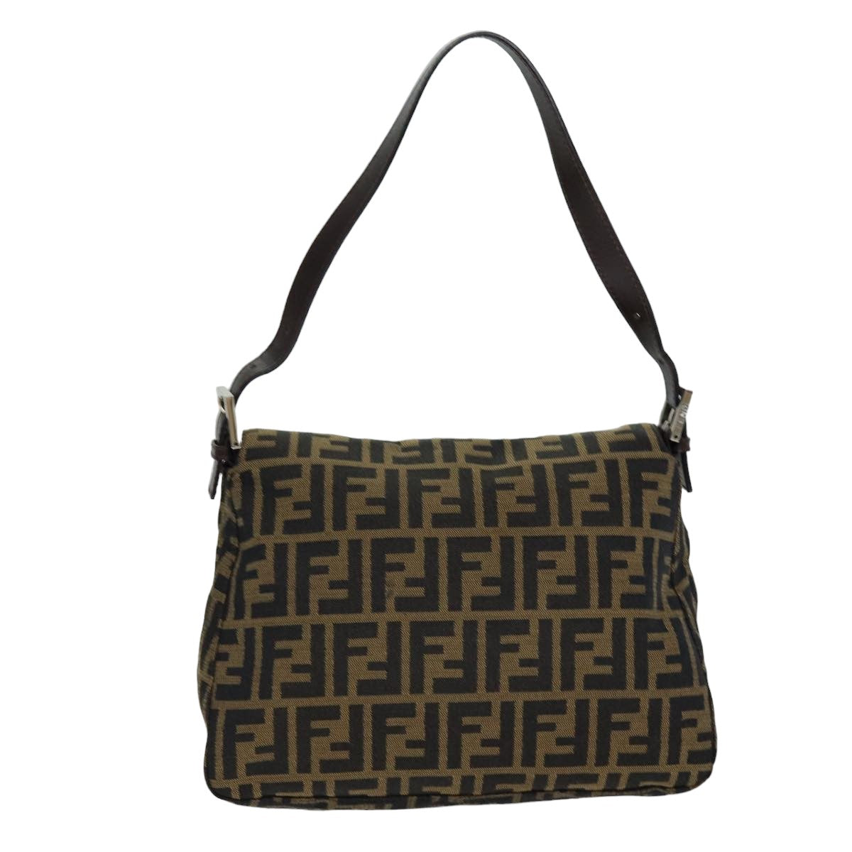 FENDI Zucca Canvas Mamma Baguette Shoulder Bag Black Brown Auth 76009