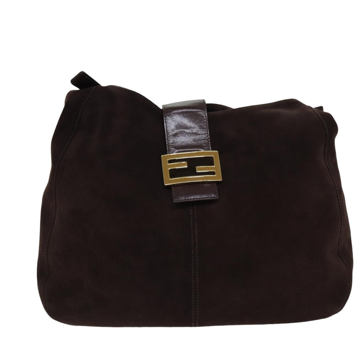 FENDI Mamma Baguette Shoulder Bag Suede Brown Auth 76015