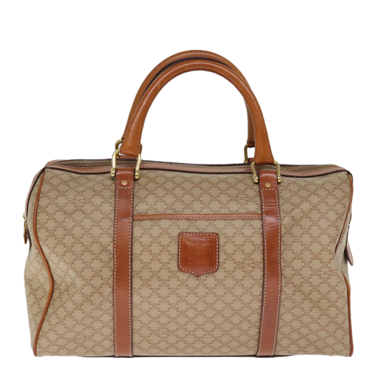 CELINE Macadam Canvas Boston Bag Beige Auth 76020 - 0