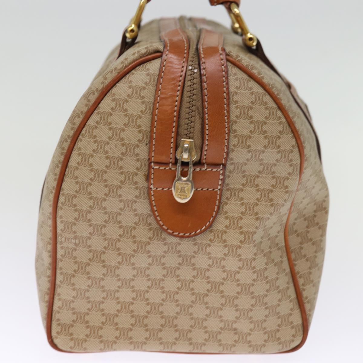 CELINE Macadam Canvas Boston Bag Beige Auth 76020