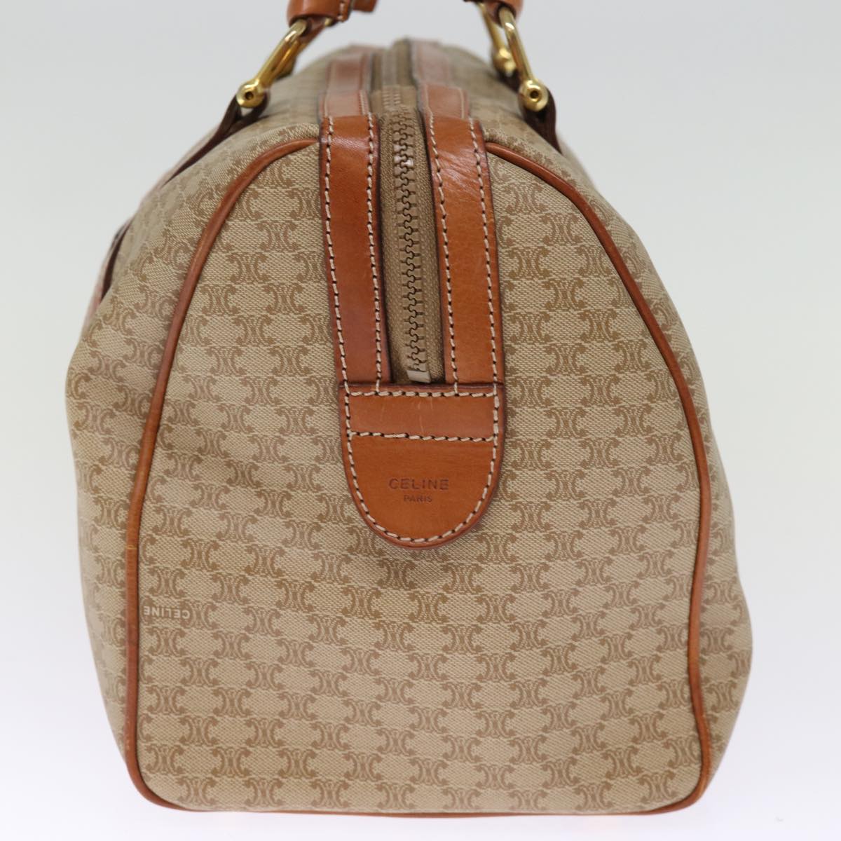 CELINE Macadam Canvas Boston Bag Beige Auth 76020