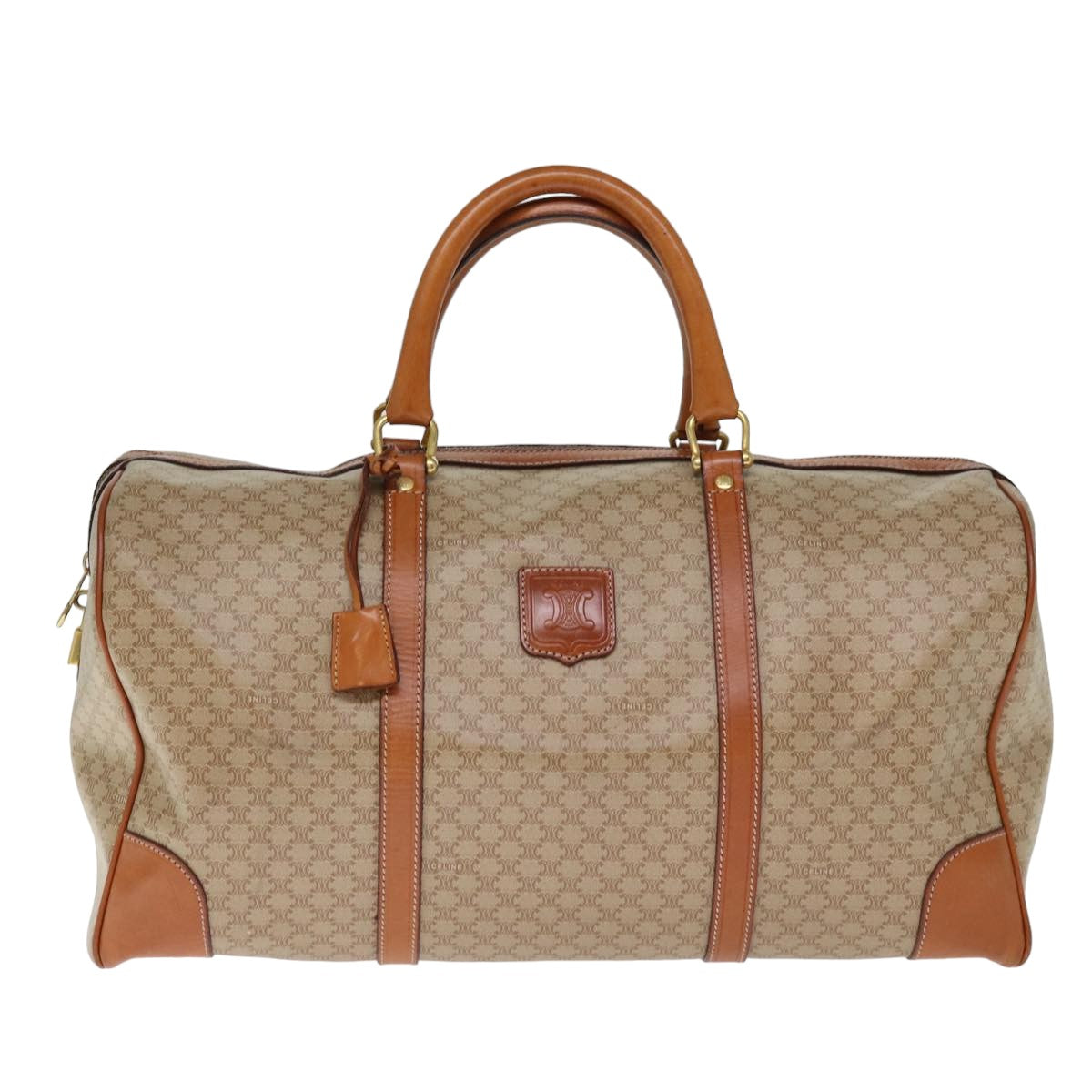 CELINE Macadam Canvas Boston Bag Beige Auth 76023