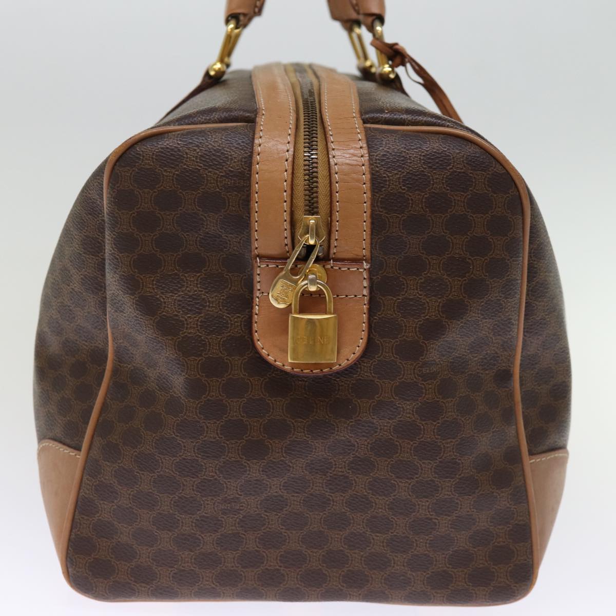 CELINE Macadam Canvas Boston Bag PVC Leather Brown Auth 76024