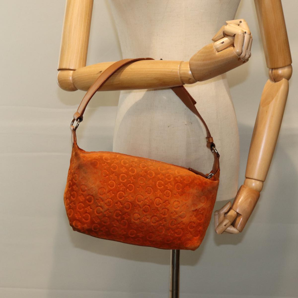 CELINE C Macadam Canvas Shoulder Bag Orange Auth 76078