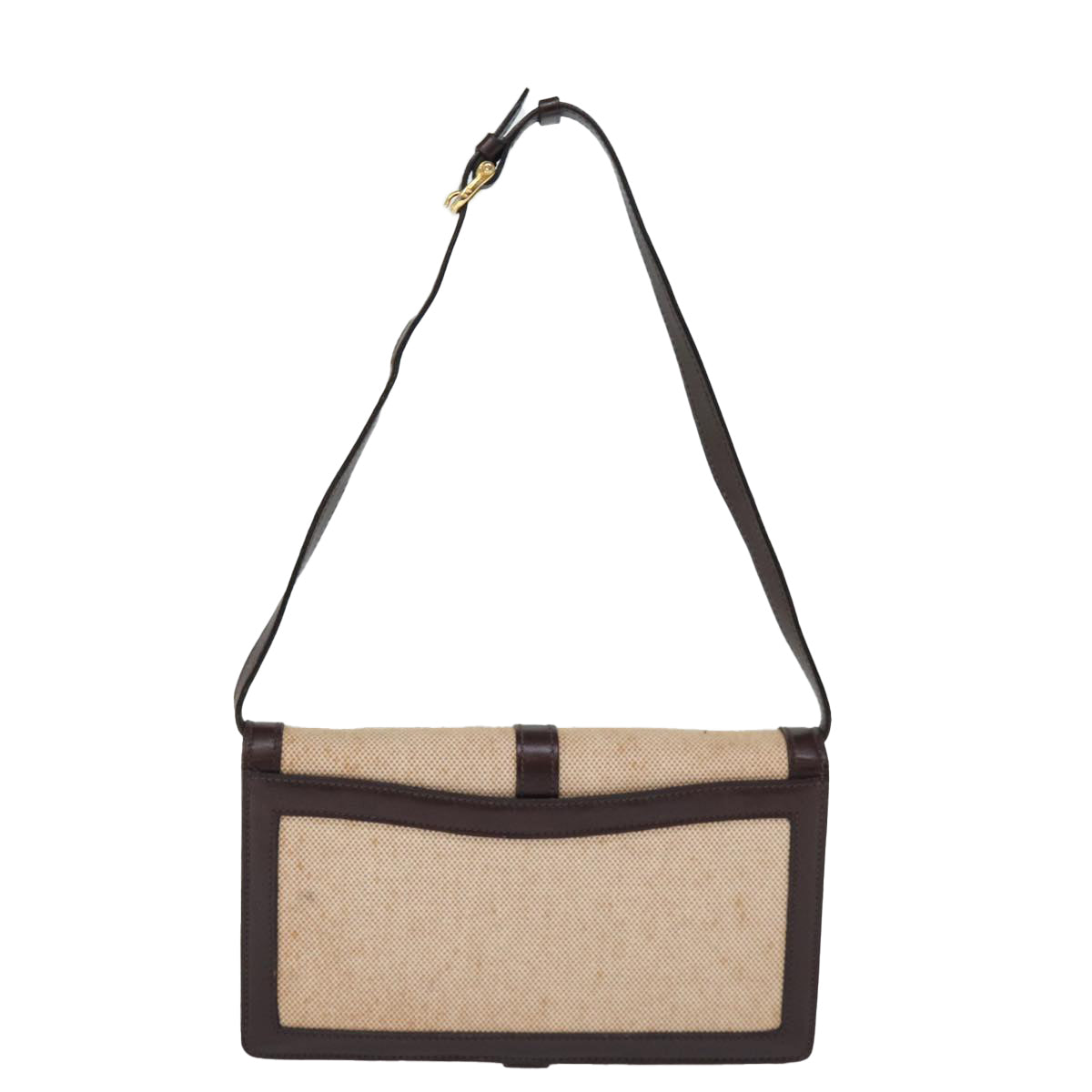 CELINE Shoulder Bag Canvas Leather Beige Auth 76079