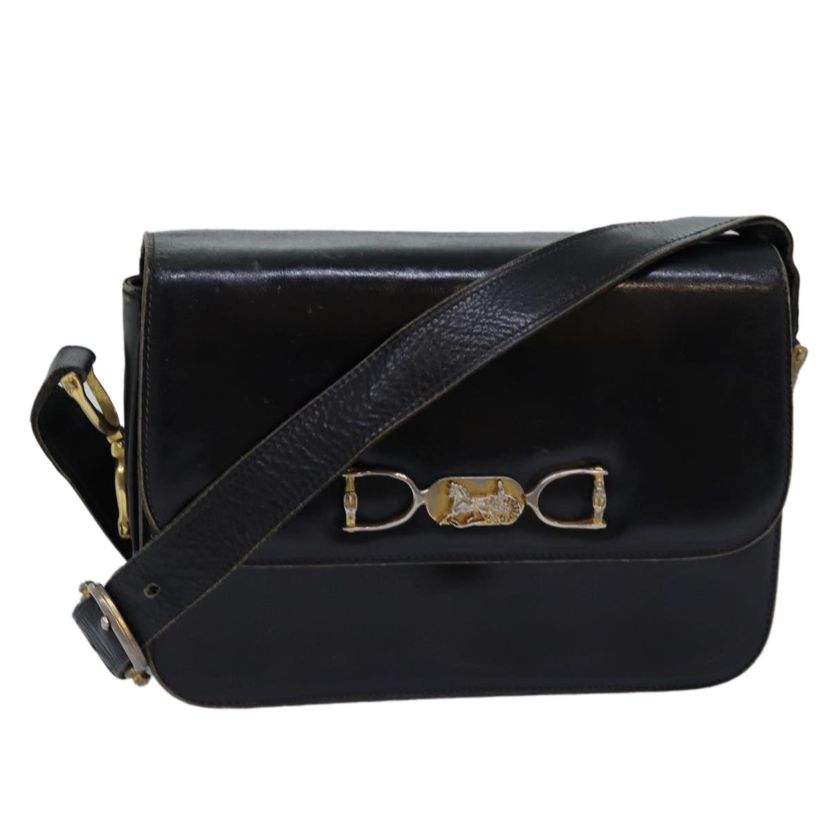 CELINE Shoulder Bag Leather Black Auth 76080