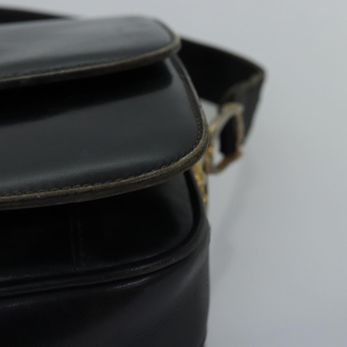 CELINE Shoulder Bag Leather Black Auth 76080