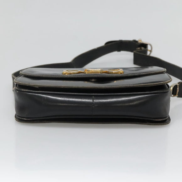 CELINE Shoulder Bag Leather Black Auth 76080