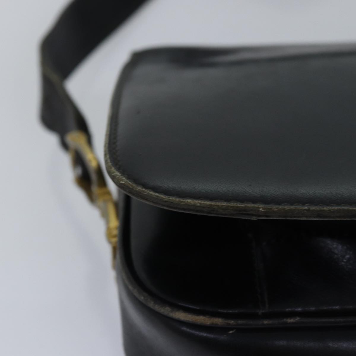 CELINE Shoulder Bag Leather Black Auth 76080