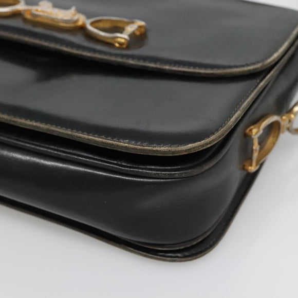 CELINE Shoulder Bag Leather Black Auth 76080