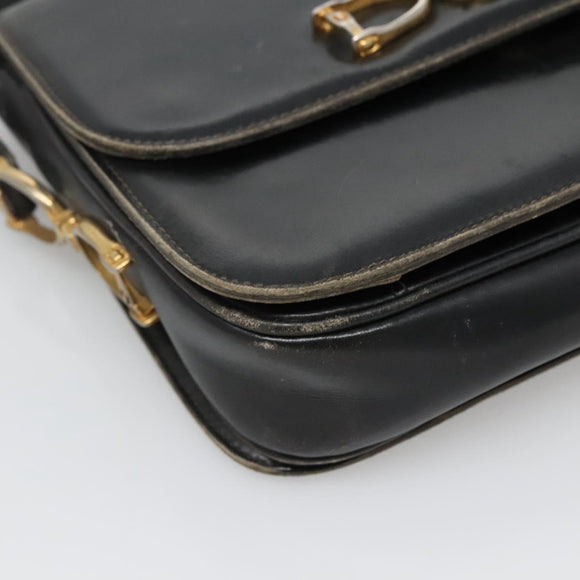 CELINE Shoulder Bag Leather Black Auth 76080