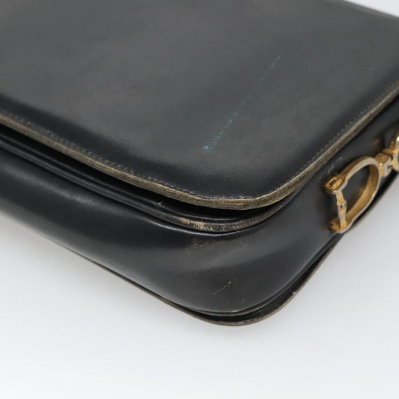 CELINE Shoulder Bag Leather Black Auth 76080