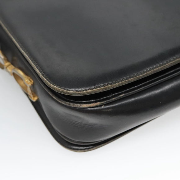 CELINE Shoulder Bag Leather Black Auth 76080
