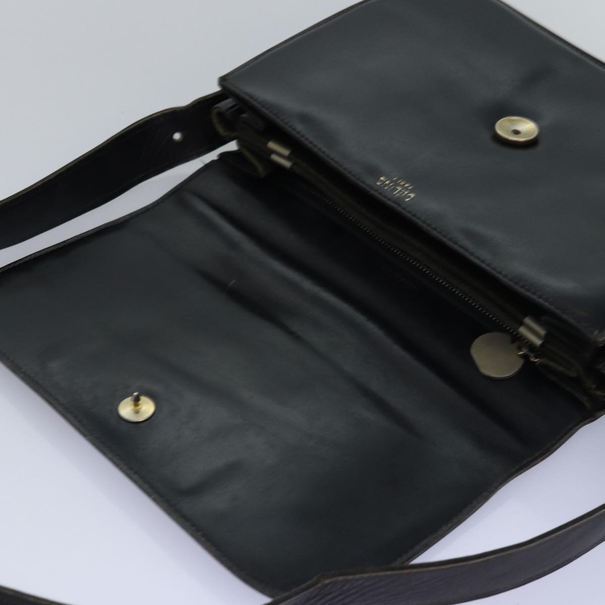 CELINE Shoulder Bag Leather Black Auth 76080