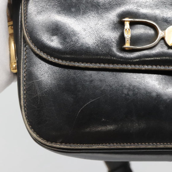 CELINE Shoulder Bag Leather Black Auth 76080