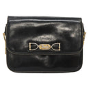 CELINE Shoulder Bag Leather Black Auth 76080-2