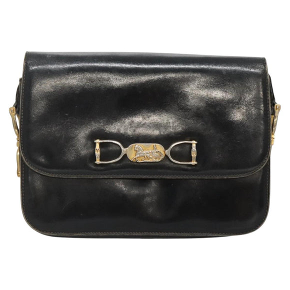 CELINE Shoulder Bag Leather Black Auth 76080
